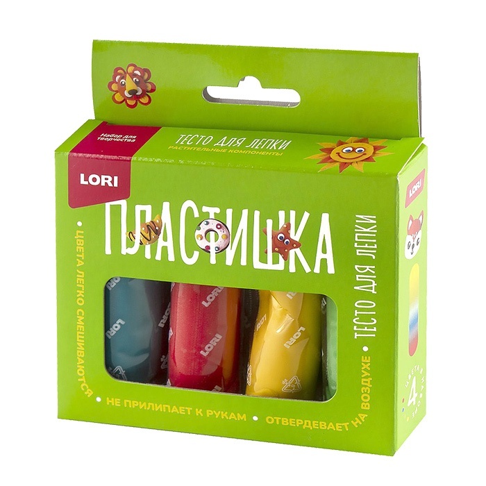 Набор для творчества Пластишка. Тесто для лепки 4 цв по 30 гр (коробка с вырубным окном) Тдл-046 Lor